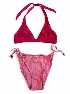 Vintage Two-Piece Pink Halter Bikini - Mix of Hot Pink & Light Pink
